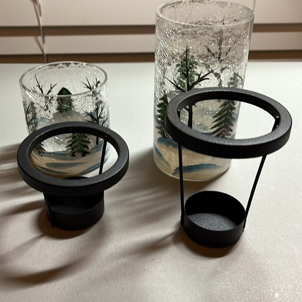 Yankee Candle retired crackle forest winter scene tea light holders - Picture 6 of 6